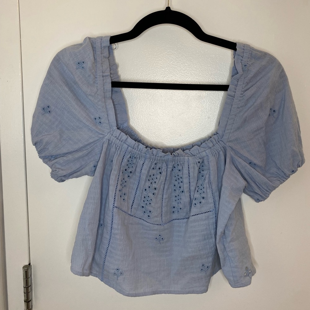Zara blue eyelet top